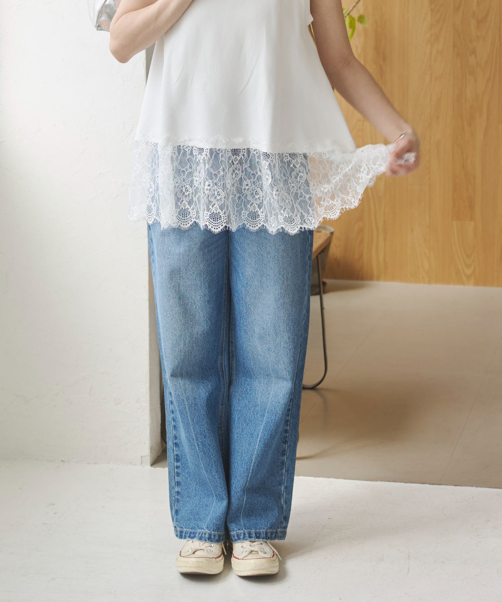 ワイドストレートデニムパンツ