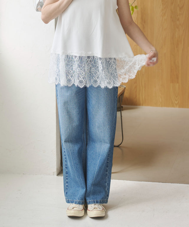 ワイドストレートデニムパンツ