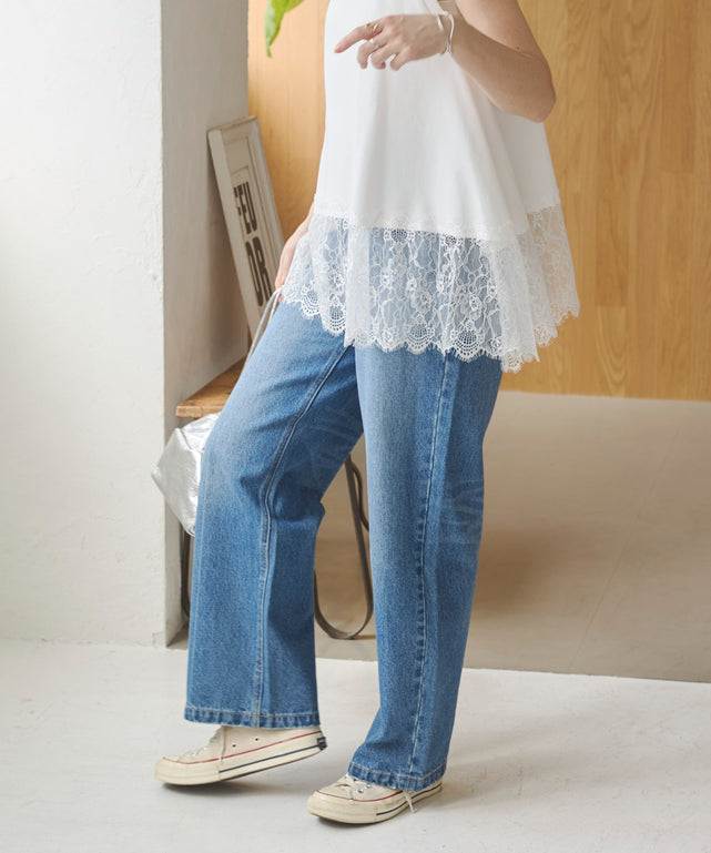 ワイドストレートデニムパンツ