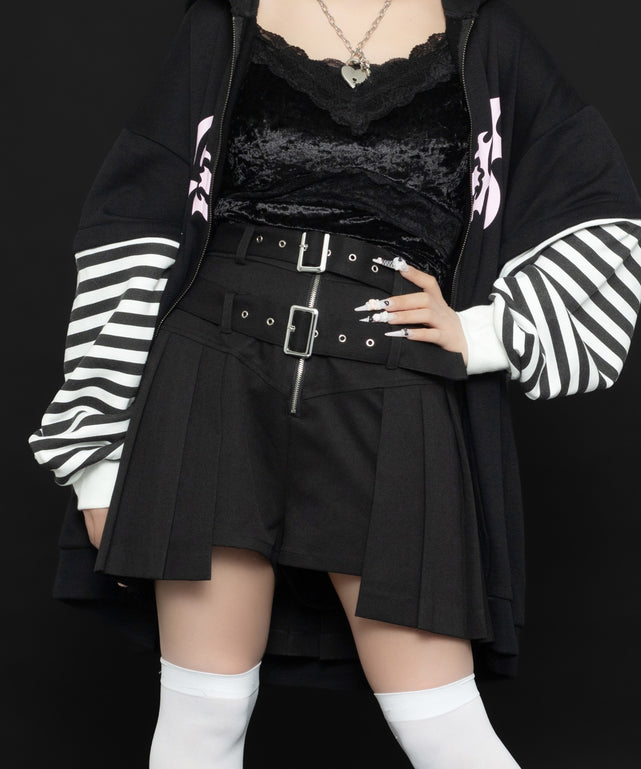 サイドプリーツショートパンツ/ブラック モデル:150cm F着用