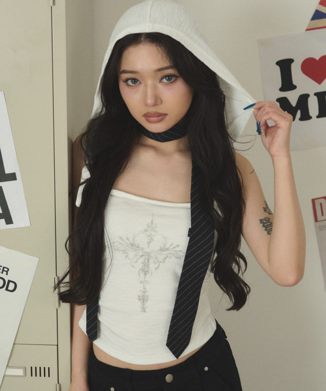 ベルトデザインフーディーキャミ/ホワイト モデル：163cm F着用