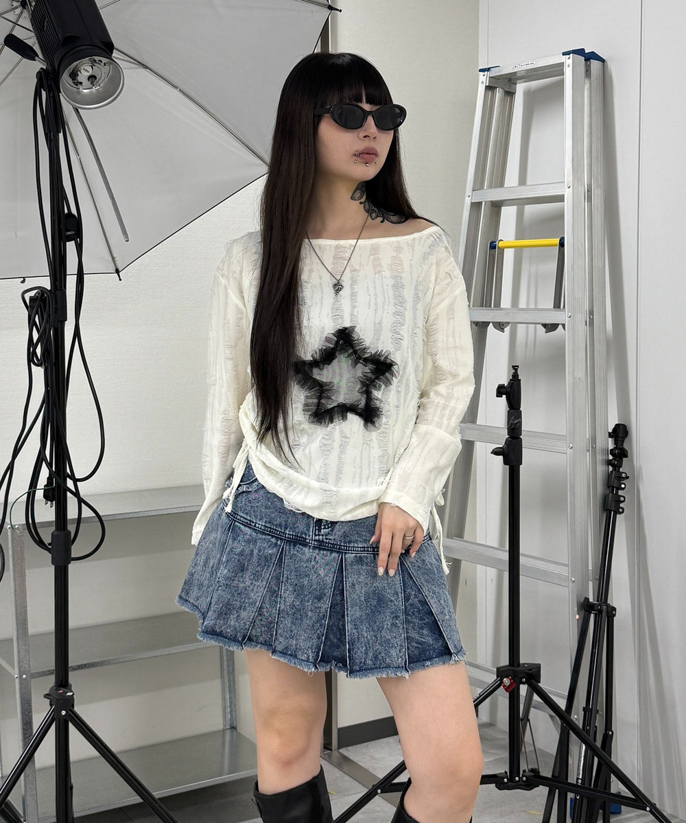 デニム淡加工 モデル：160㎝ S着用