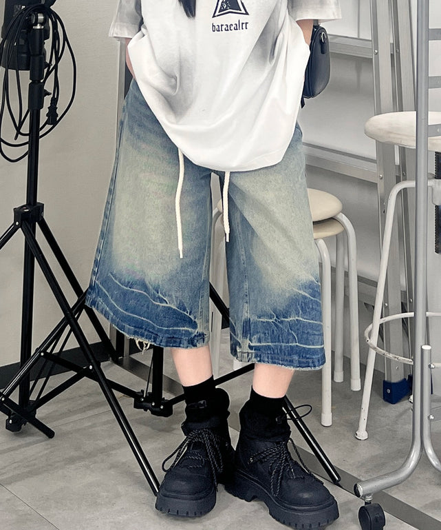 ラウンドストリングデニムハーフパンツ/ブルー モデル：154㎝ S着用