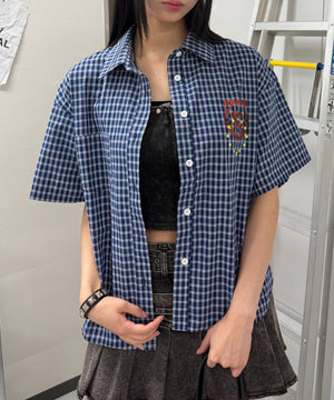 エンブレムミニチェックシャツ