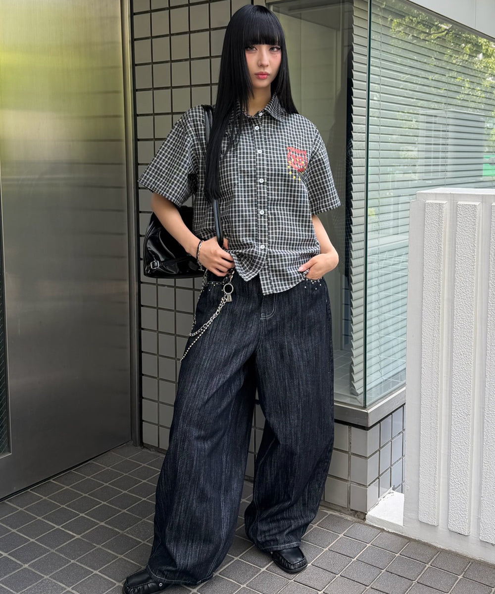 エンブレムミニチェックシャツ