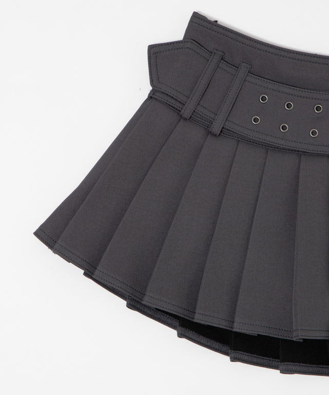アイレットベルトプリーツミニスカパン