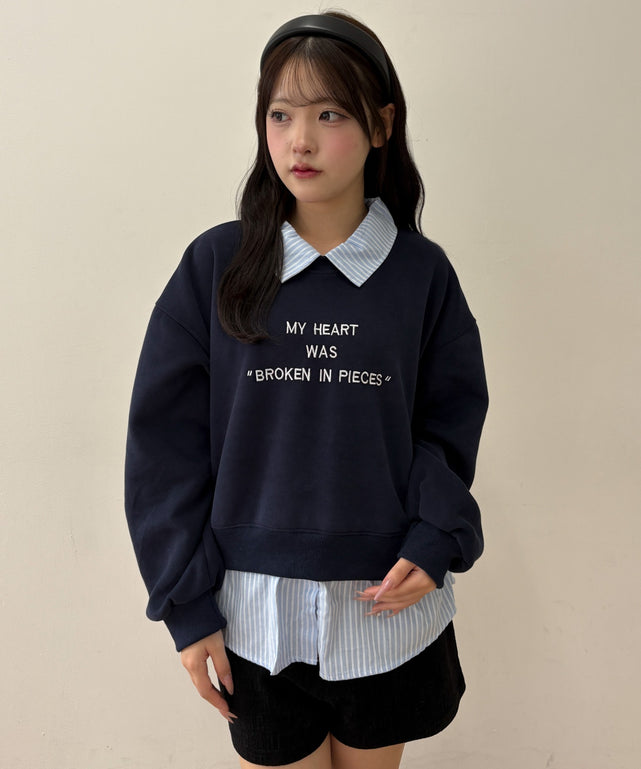 シャツドッキングロゴスウェット/ネイビー モデル：155cm F着用