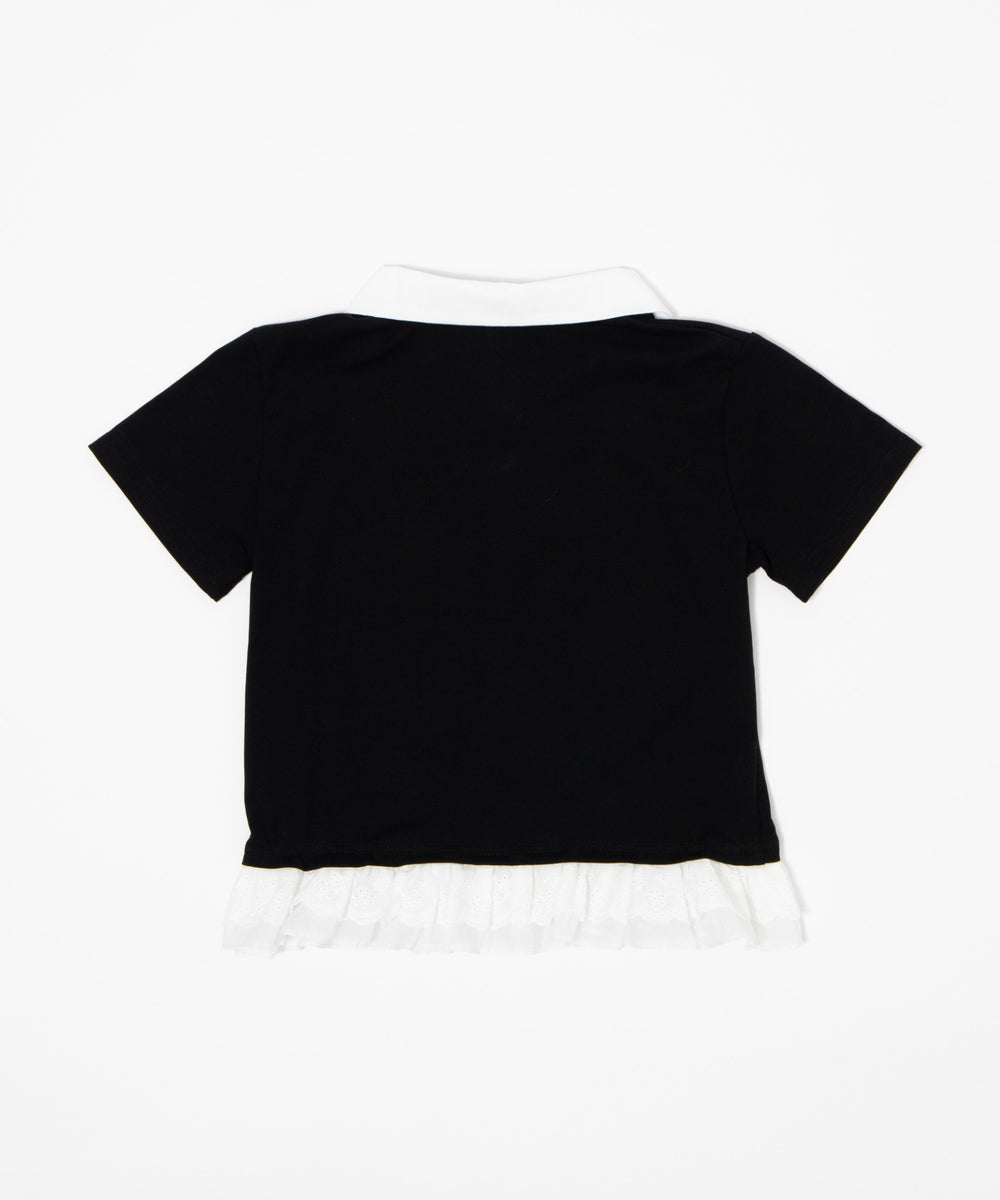 レースヘムワンポイント襟付きTシャツ