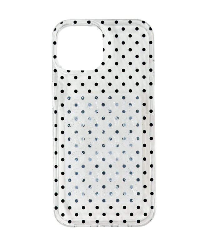 ラメ吸盤付きクリアドットiphoneケース(クリア)/柄1:iphone15