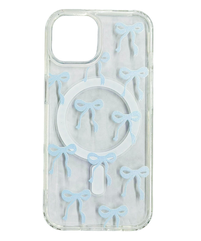 リボンmagsafeiphoneケース(ブルー)/柄1:iphone15