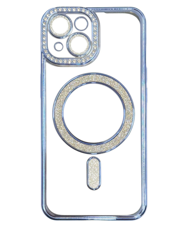 ビジューカラーmagsafeiphoneケース(ブルー)/柄1:iphone15