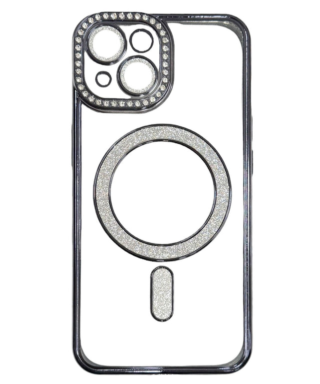 ビジューカラーmagsafeiphoneケース(ブラック)/柄1:iphone15