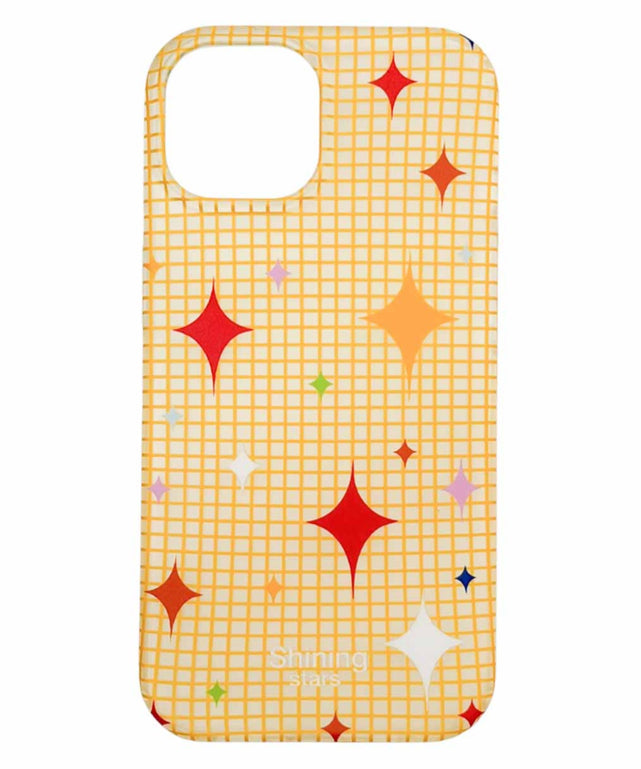 カラーチェックキラキラiphoneケース(イエロー)/柄1:iphone15