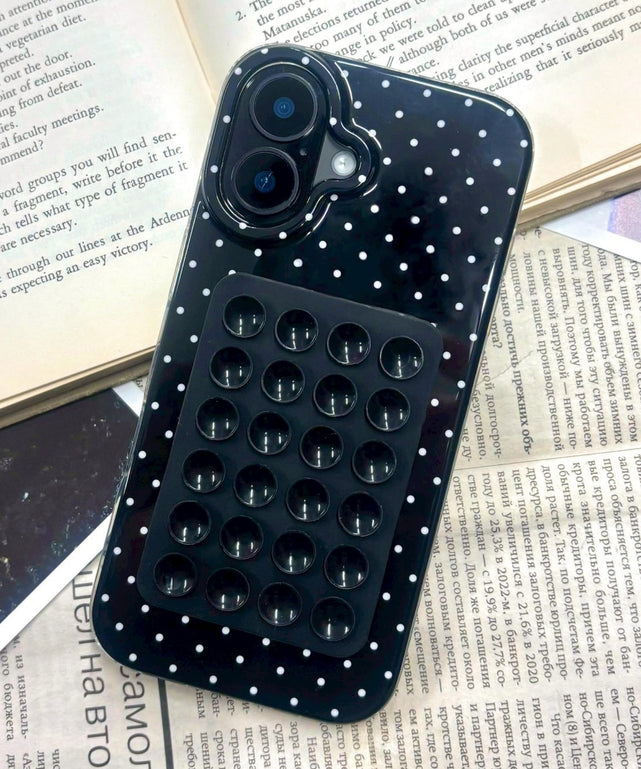 吸盤付きドットiphoneケース（ブラック）