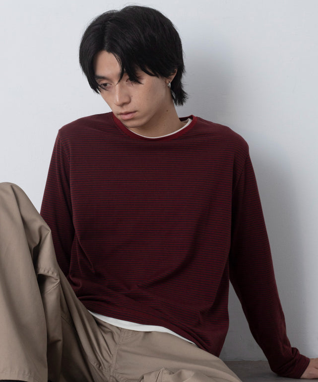 ルーズネックボーダーT(LS)/レッドボーダー モデル：180cm L着用
