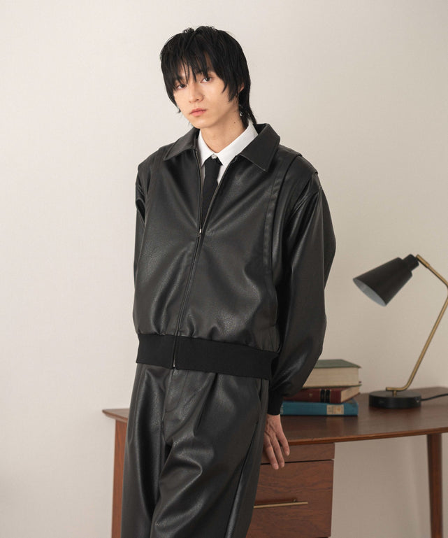 PUタックボンバージャケット/ブラック モデル：180cm L着用