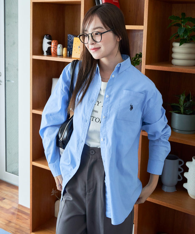 U.S. POLO ASSN.|別注BIGシャツ/ブルー モデル：165cm F着用