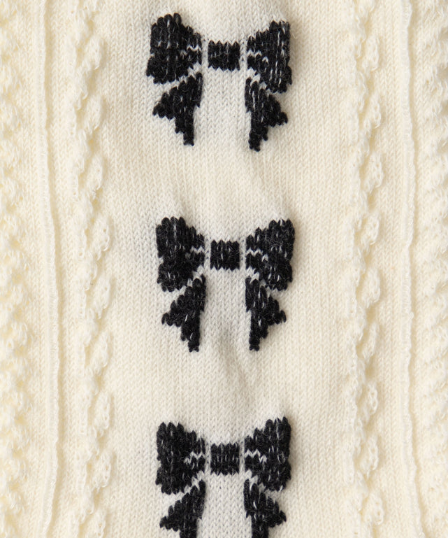 フリルリボンパターンクルーソックス(23-25cm)