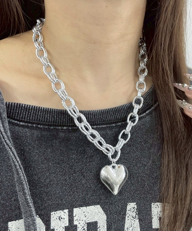 Lリングチェーンメタルハートネックレス/シルバー