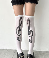 音符柄シアーニーハイソックス(23-25cm)