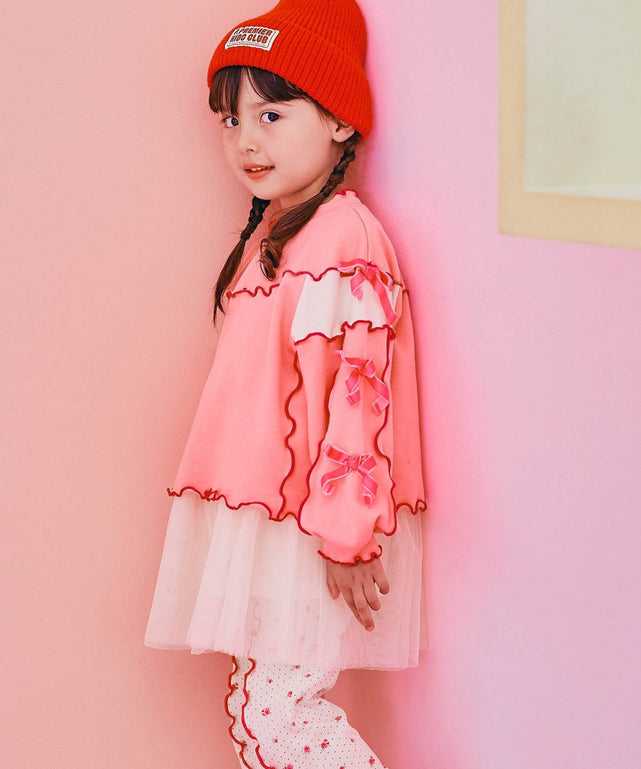 【kids】 メロウ&メニイリボントレーナー/ピンク モデル:103.5cm 110サイズ着用