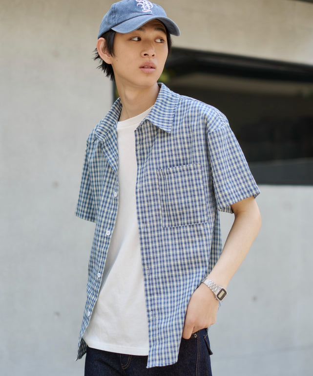 ブルーチェック1 モデル：181cm L着用