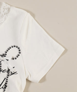 リボングラフィックサイドドロストTシャツ