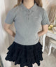 襟付きコンパクトTシャツ/グレー モデル：160㎝ F着用