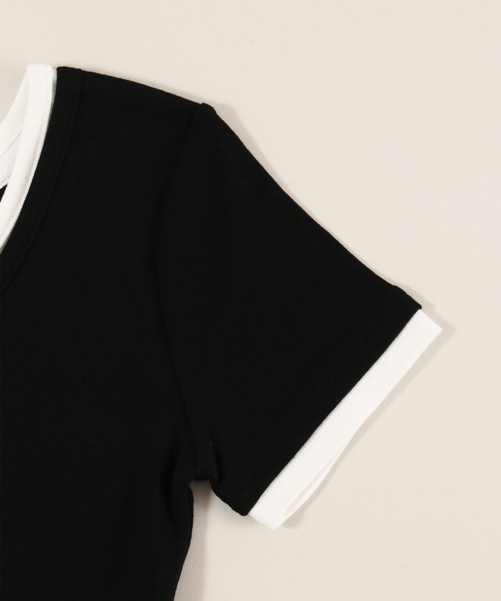 フェイクレイヤードヘンリーネックTシャツ