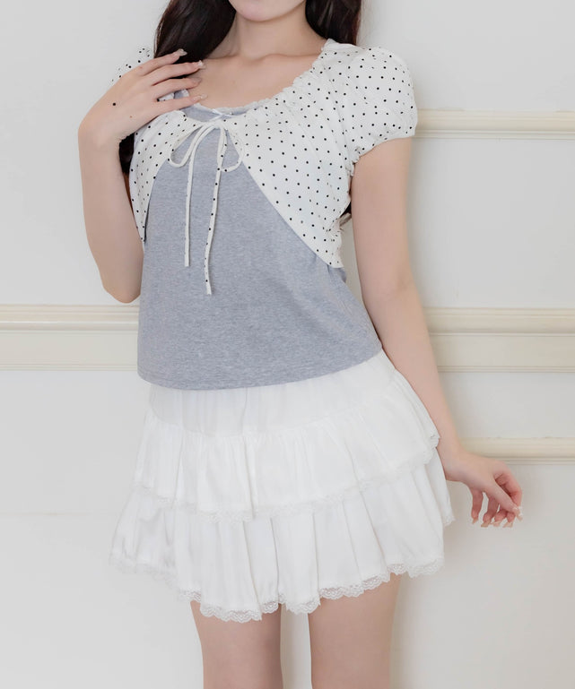 ボレロレイヤードコンパクトTシャツ/ホワイトその他 モデル：160㎝ F着用
