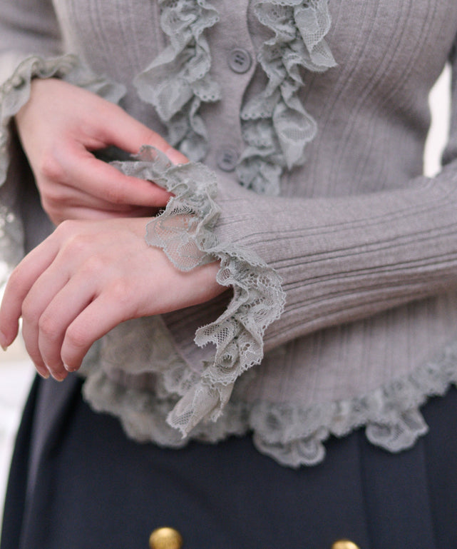 フリルレースパイピングカーカーディガン