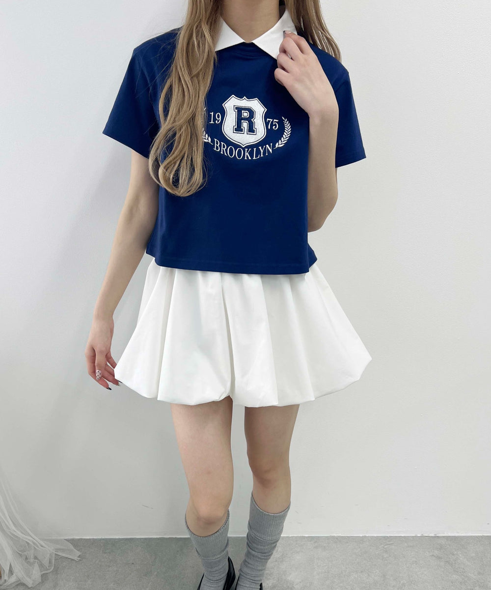 襟付きカレッジ刺繍Tシャツ