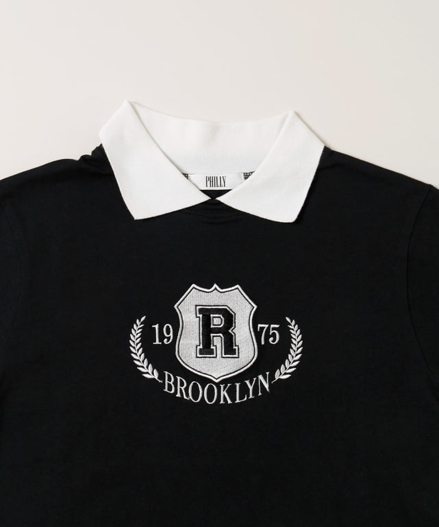 襟付きカレッジ刺繍Tシャツ