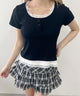 レースポイントフェイクレイヤードTシャツ/ブラック モデル：160㎝ F着用