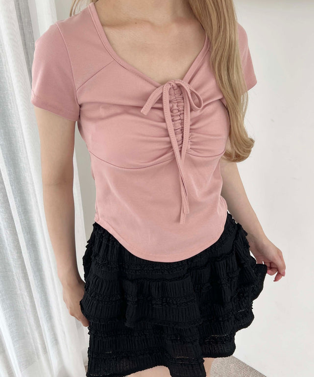 2WAYデザインTシャツ/ピンク モデル：160㎝ F着用