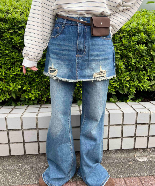スカートドッキングデニム/デニム モデル：160㎝ F着用