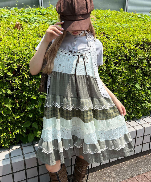 パッチワークキャミワンピース/グリーン モデル：160㎝ F着用