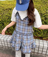 フリルチェックキャミワンピース