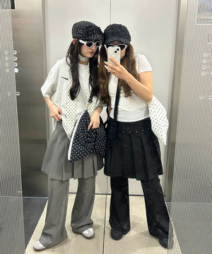 プリーツレイヤードフレアパンツ