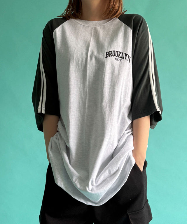 2ラインラグランT/杢グレー　モデル:155cm F着用