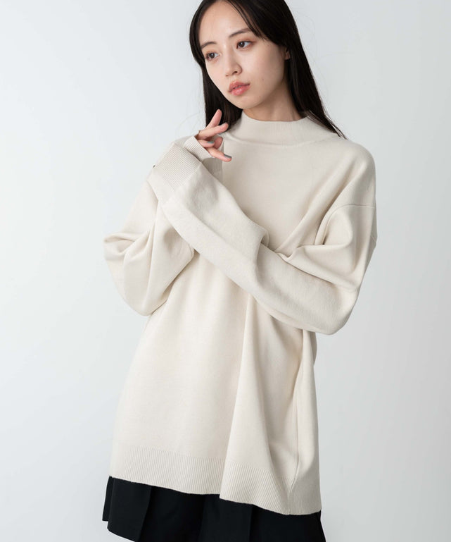 ミラノリブモックネックプルオーバー/ホワイト  モデル:160cm L着用