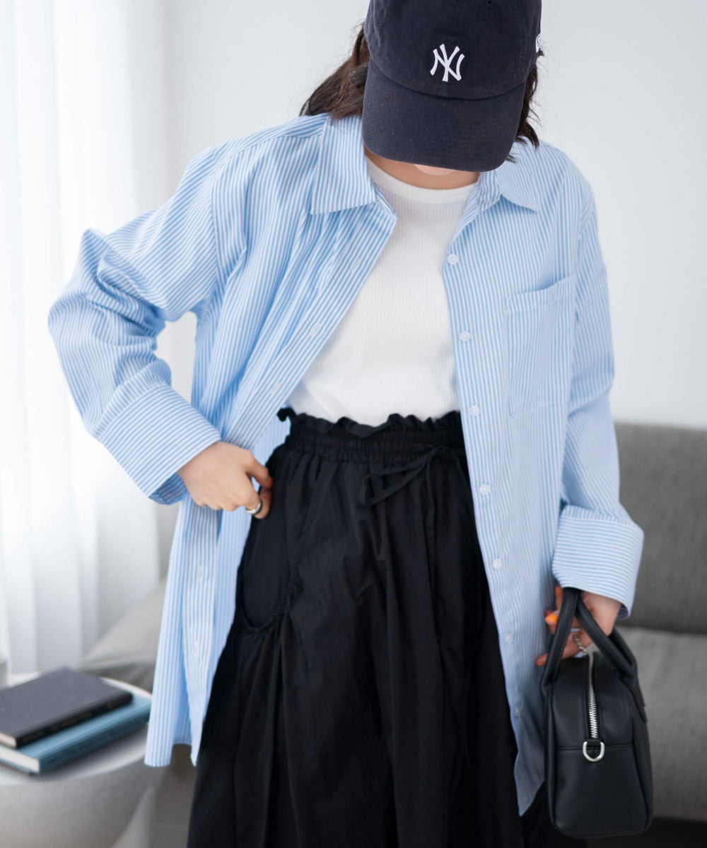 ブルー系ストライプ　モデル:163cm F着用