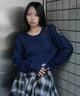 モヘアタッチダメージショートニット/ネイビー　モデル：159cm F着用