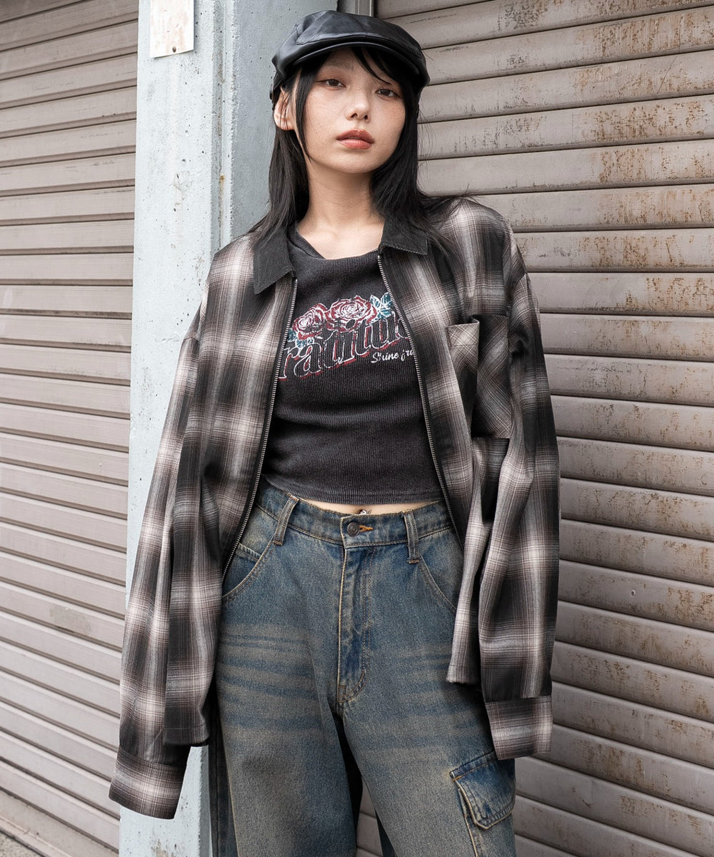 ブラウンチェック　モデル：159cm L着用