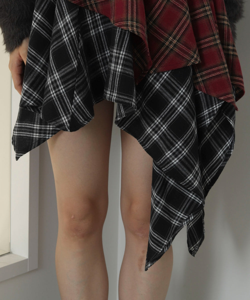 アシンメトリーチェックミニスカパン