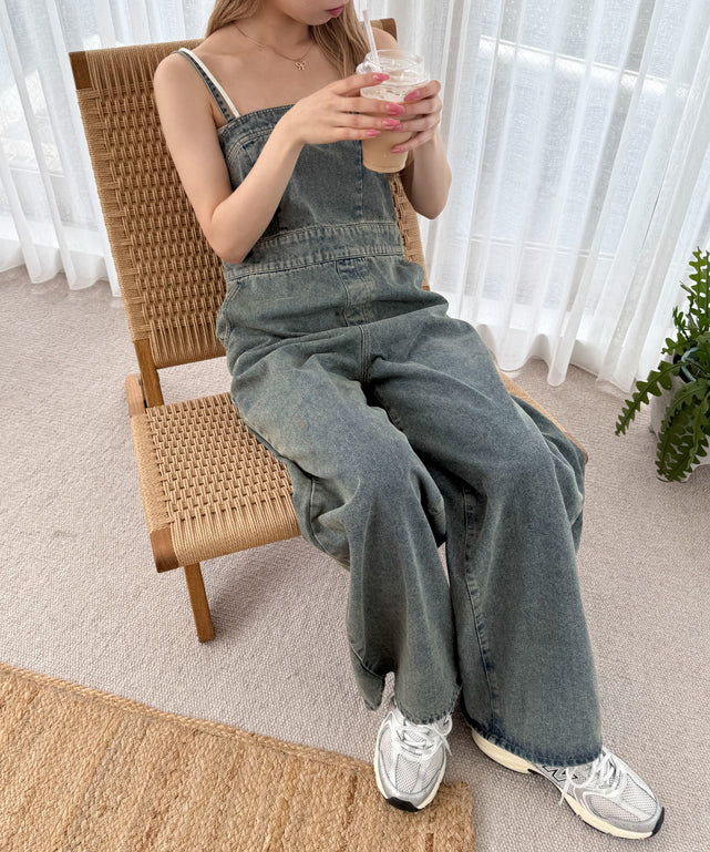 デニムサロペット/デニム中濃加工 モデル：160cm F着用
