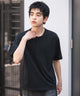 リラックスフィットヘンリーネックT（SS）/ブラック　モデル：180㎝　L着用