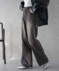 ラインストーンストレートデニムパンツ