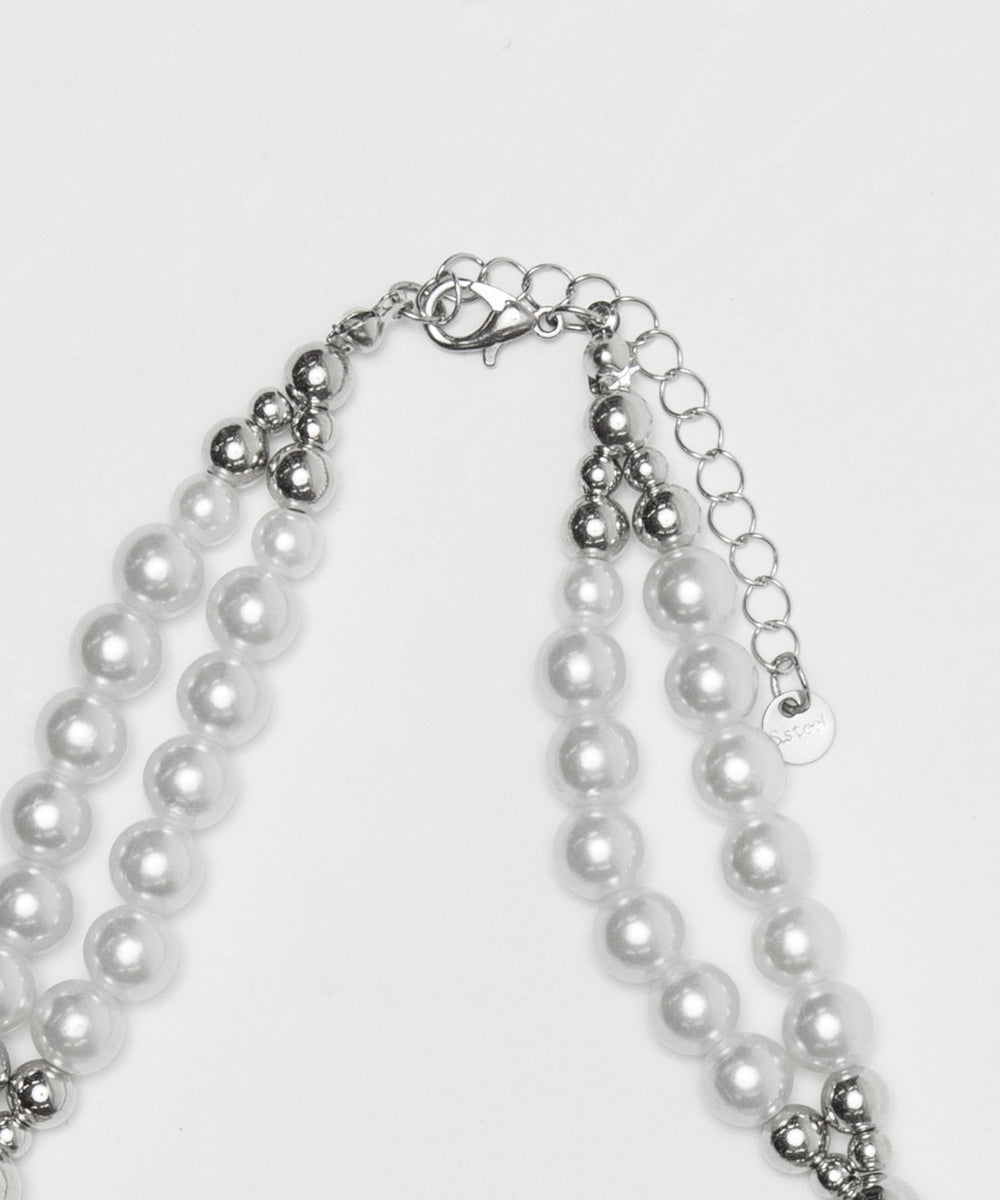LパールMIXクロスネックレス