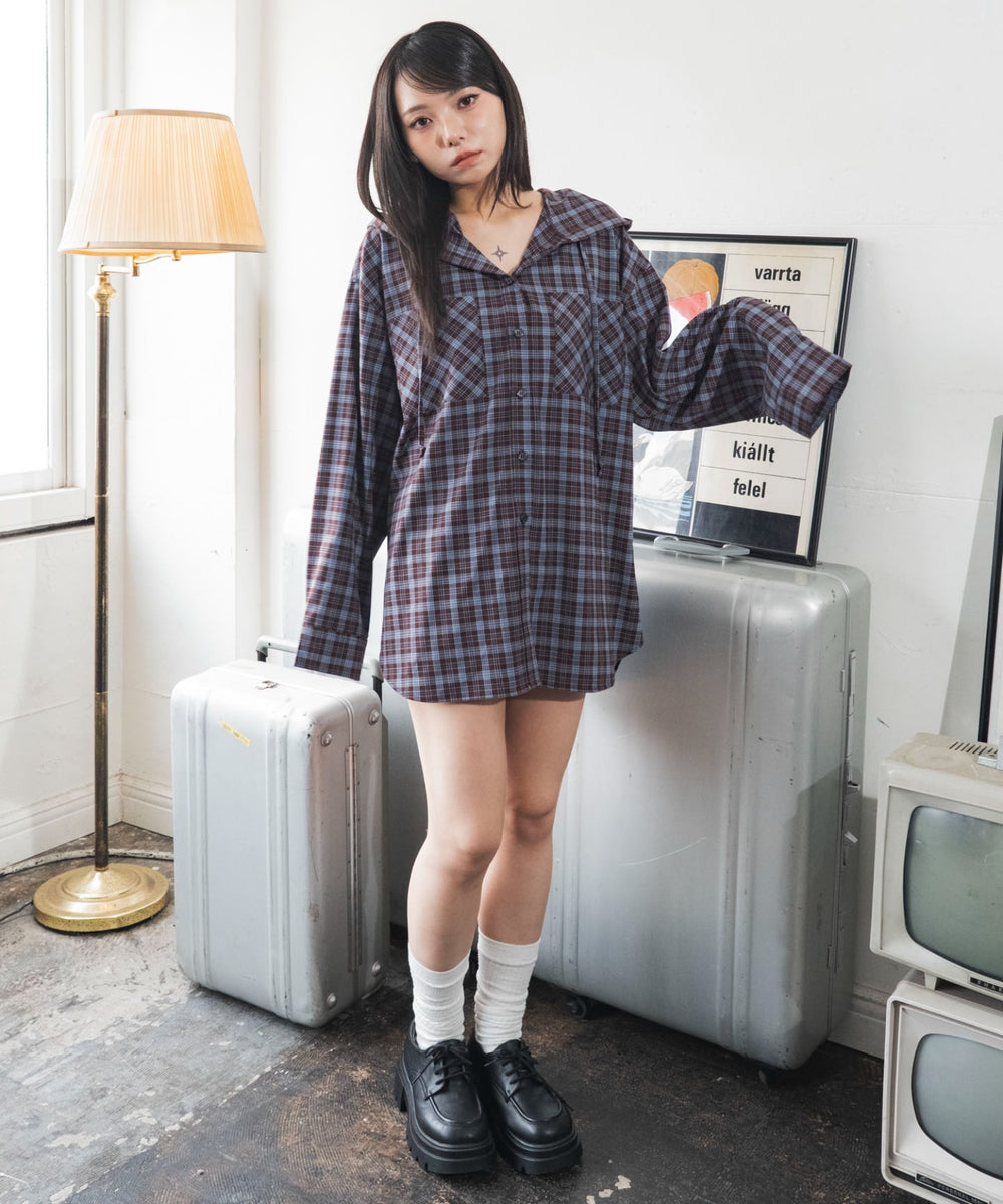ブラウンチェック１　モデル：159cm F着用